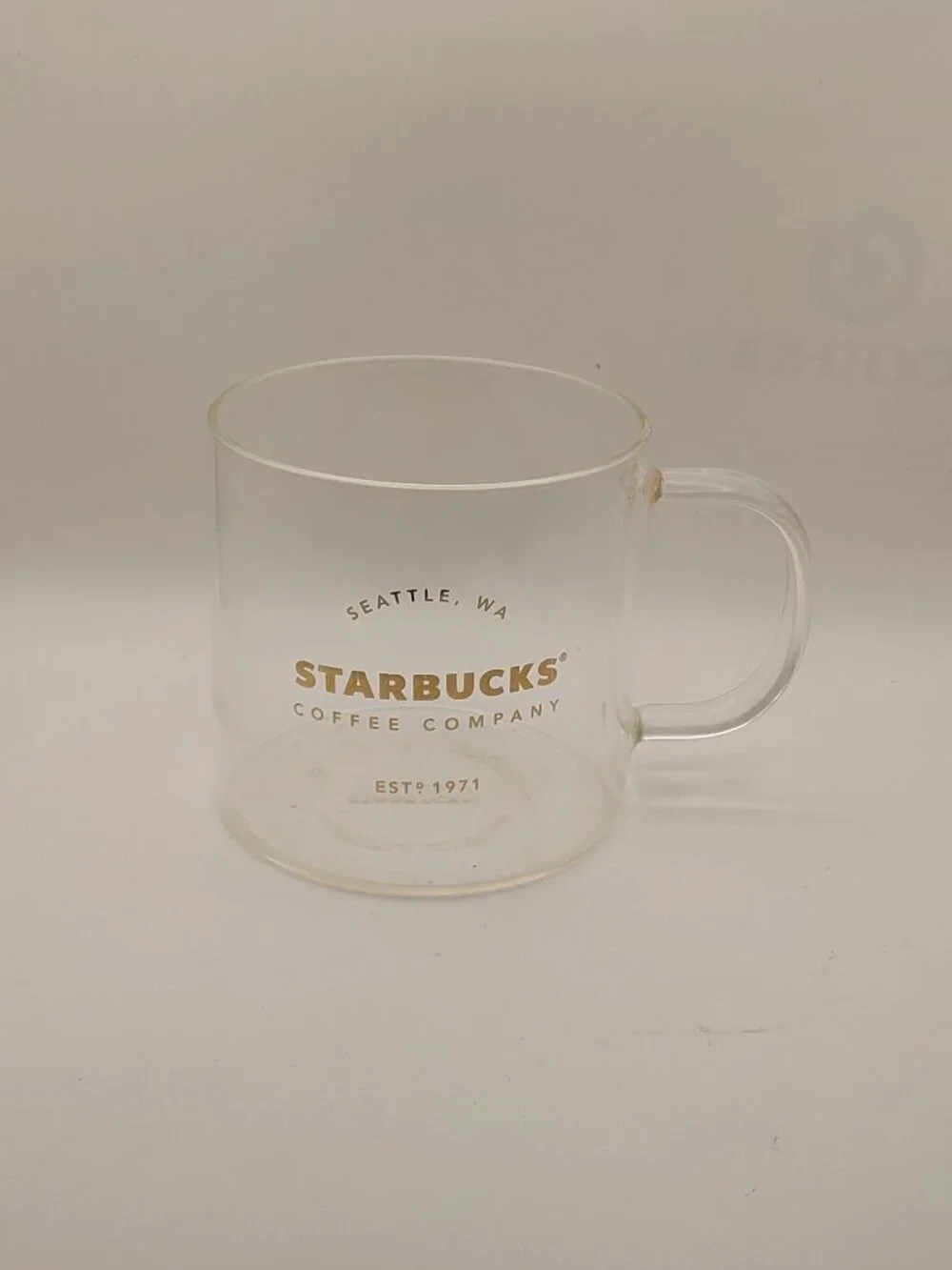 2015 Starbucks Clear Glass Coffee Mug 18 Oz Large Gold Logo Coffee Est 1971
